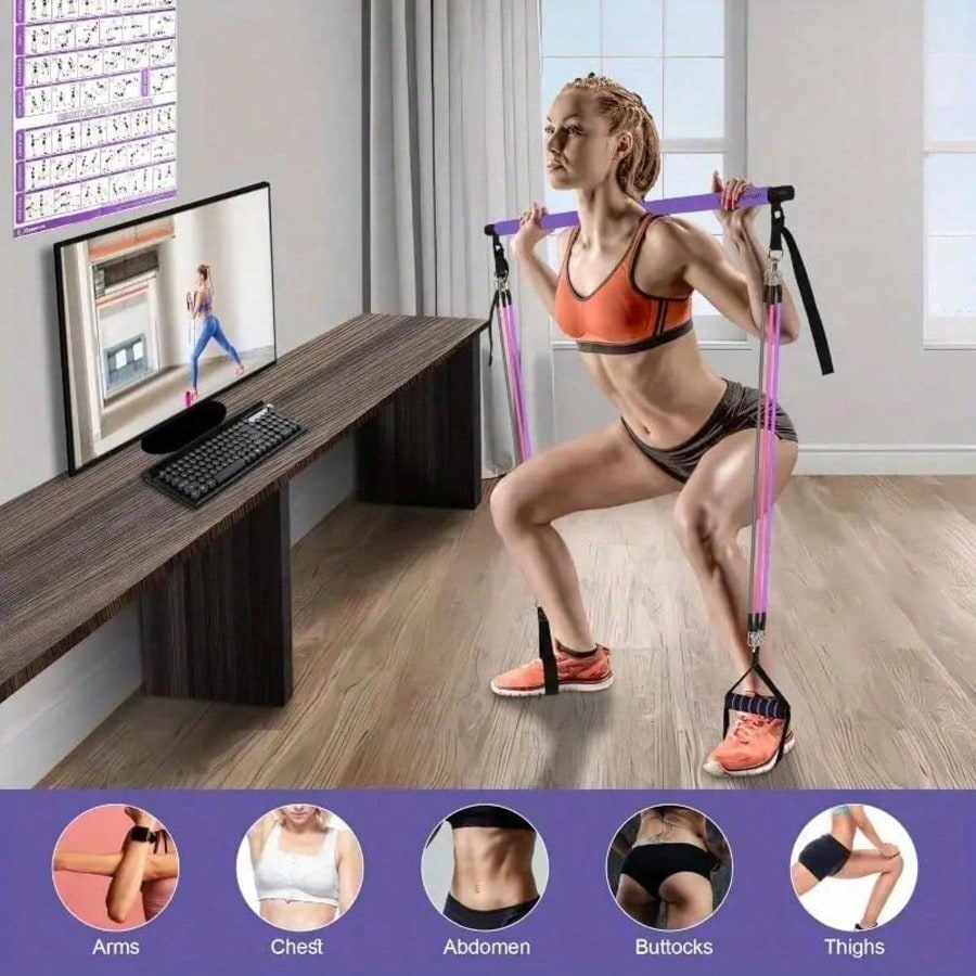 Набор для пилатеса с лентой со – обзор и цена Pilates Bar Kit With Resistance Bands